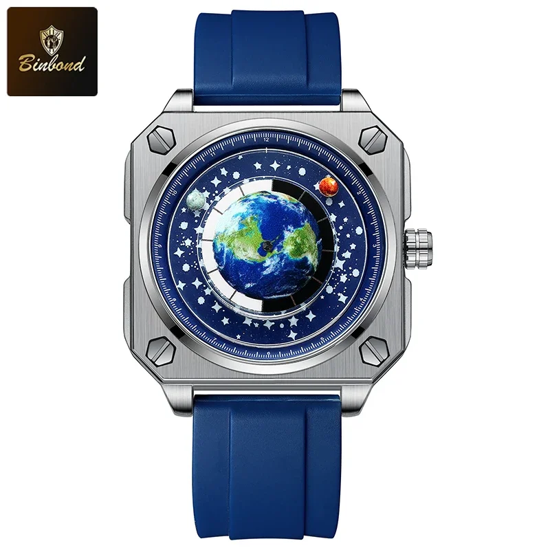 Men's Quartz Watch Rotating Earth Dial Creative Blue Planet Design_voghion.com