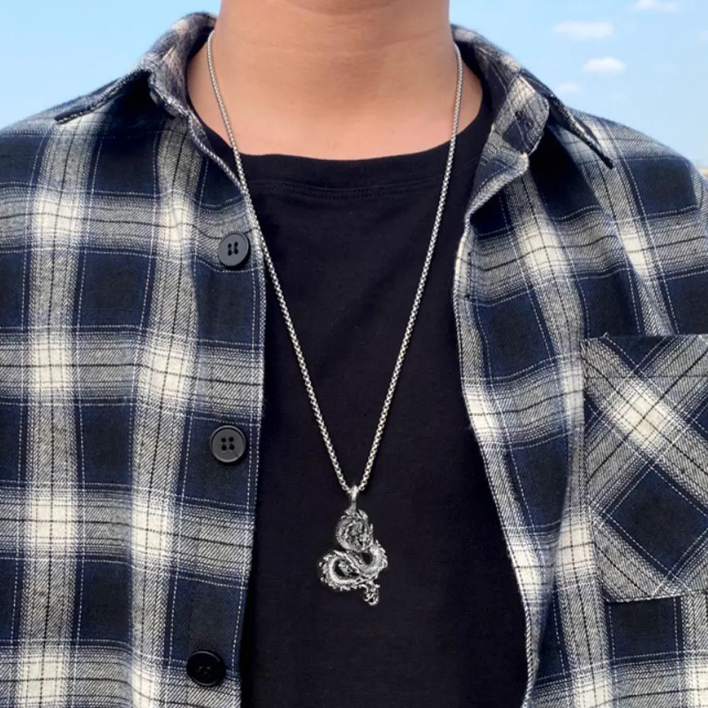 Collane con ciondolo creativo elegante punk cubano catena strada titanio acciaio drago collo gioielli uomo collana coreano_voghion.com