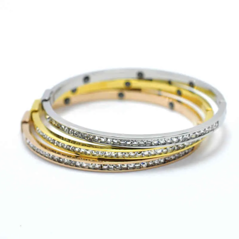 Classic Brand Thin Row Cubic Zircon Crystals Bracelets & Bangles For Women Stainless Steel Lover Pulseiras Wedding Gift_voghion.com