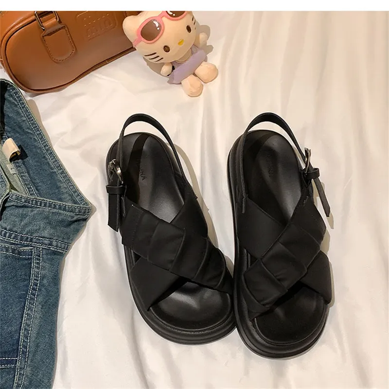 Comfortable Pleated Beach Shoes Thick Sole Roman Sandals_voghion.com