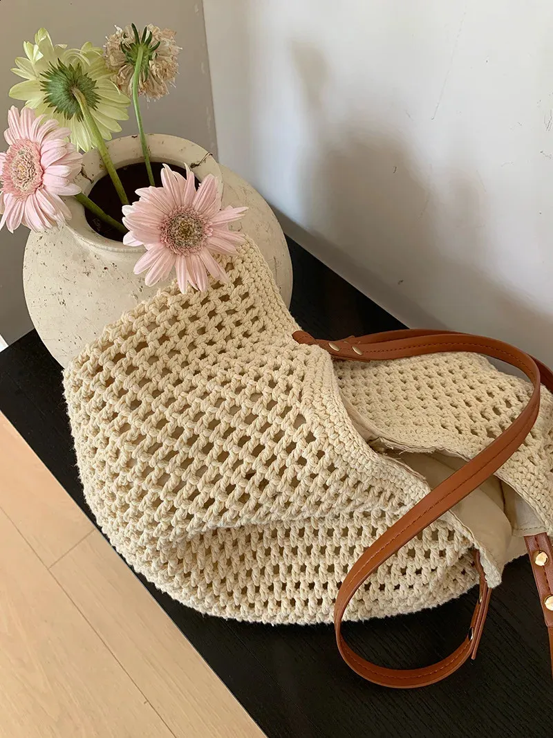 Sac à bandoulière de plage creux tissé grande capacité vacances portable affaires loisirs shopping simple joker haut sens_voghion.com