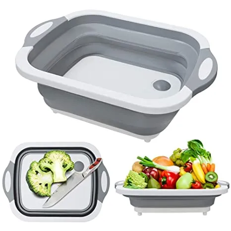 Planche à découper pliable pour évier avec panier de drainage_voghion.com