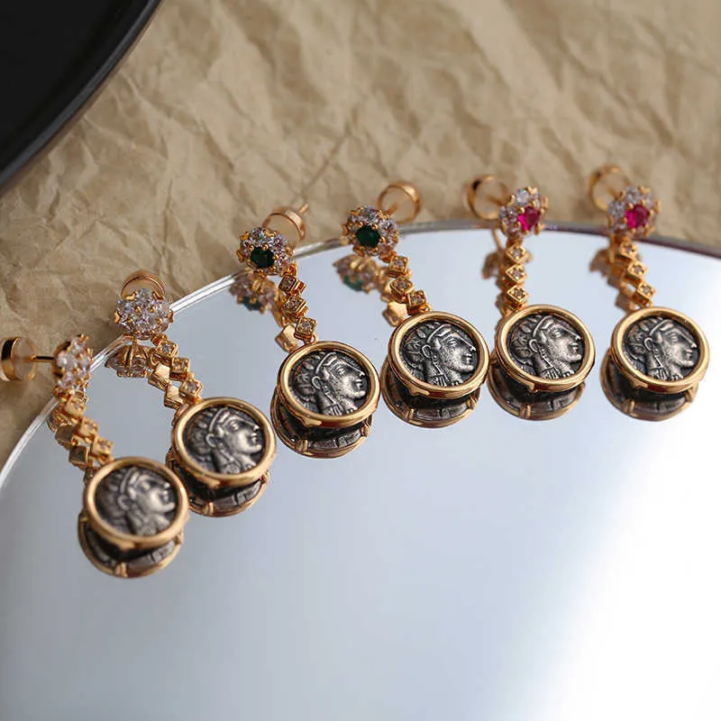 Bracelets à breloques, marque célèbre, vente en gros, boucles d'oreilles en pièces de monnaie Athéna de la Grèce antique, plaqué argent, mode européenne et américaine_voghion.com