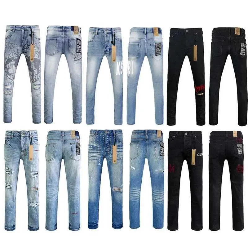 Black Blue Fashion Men KSUBI Cross Jeans Brand High Street Hole Trend Low Rise Skinny Denim Pants Ripped Frayed_mkmklike.com