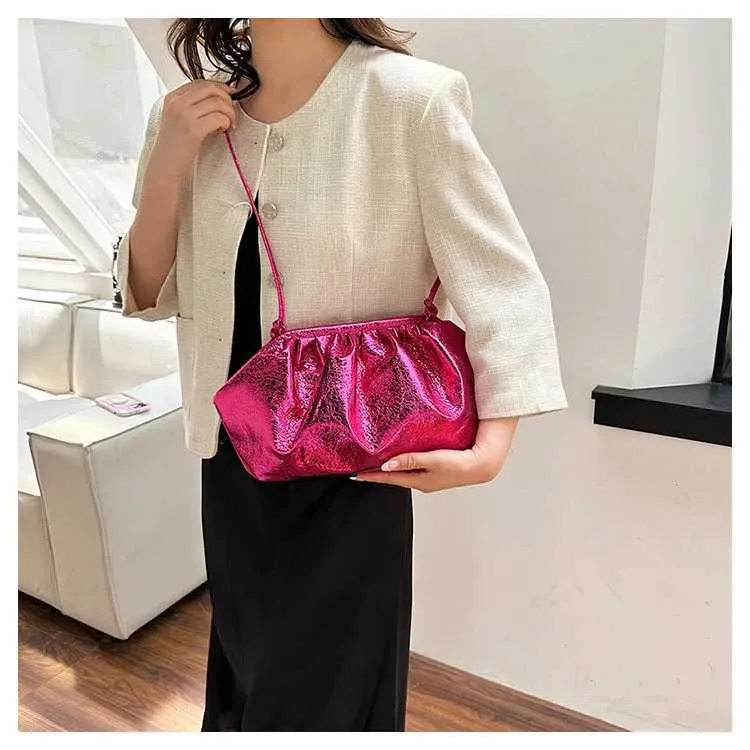 Kleines Design Damen Leder Sier Cloud Gold Umhängetasche Damen Party Clutch Geldbörse Weibliche HandtaschenC241211_voghion.com