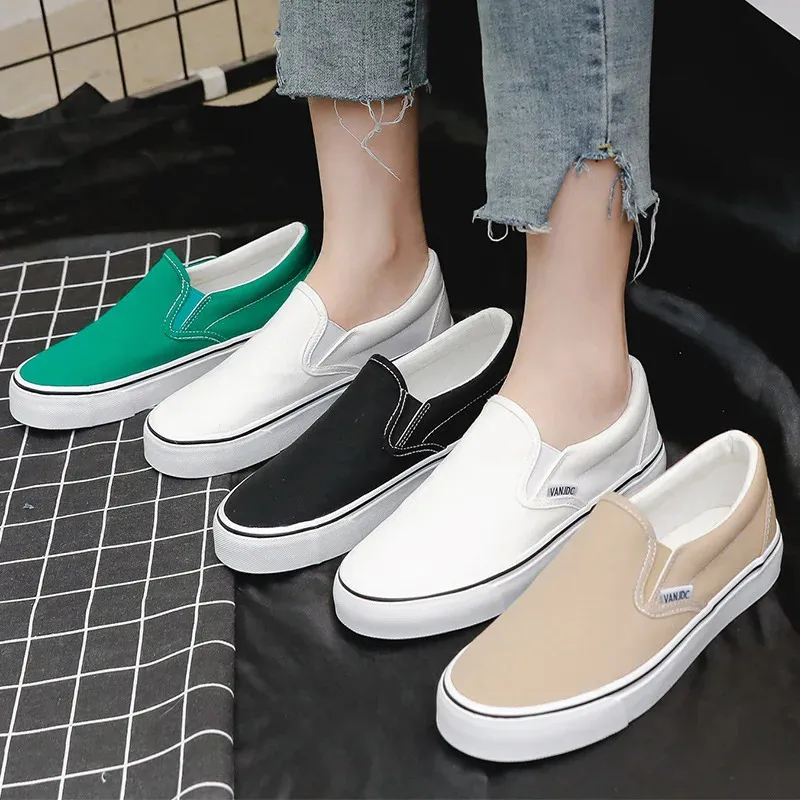 White Canvas Women Couple Slip on Flat Comfortable Casual Fashion Platform Ladies Vulcanized Shoes atillas Mujer 240607_voghion.com
