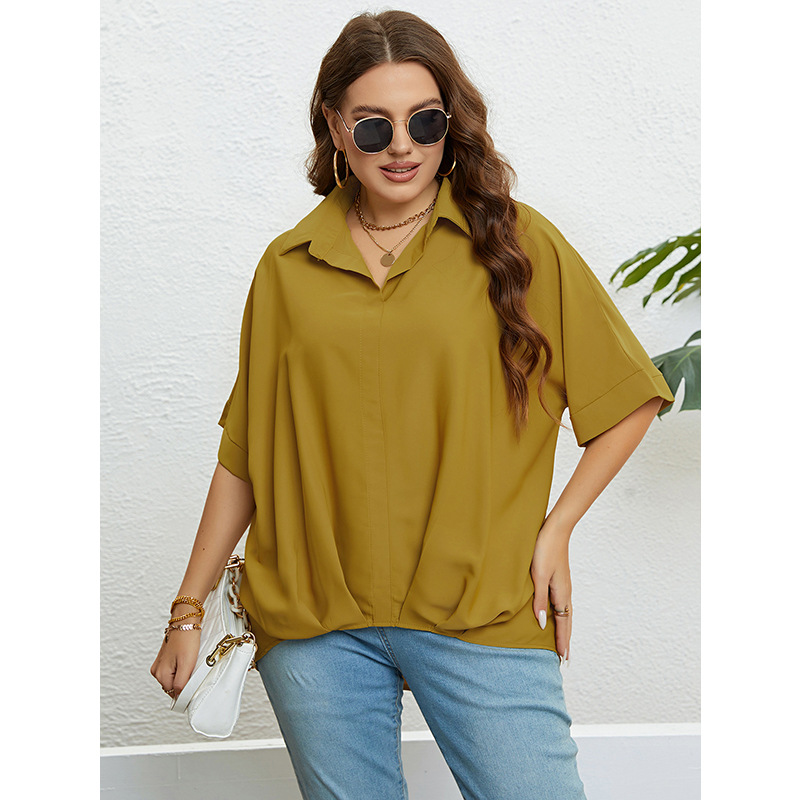Women's V-neck slim five-point sleeve large size tops for women_voghion.com