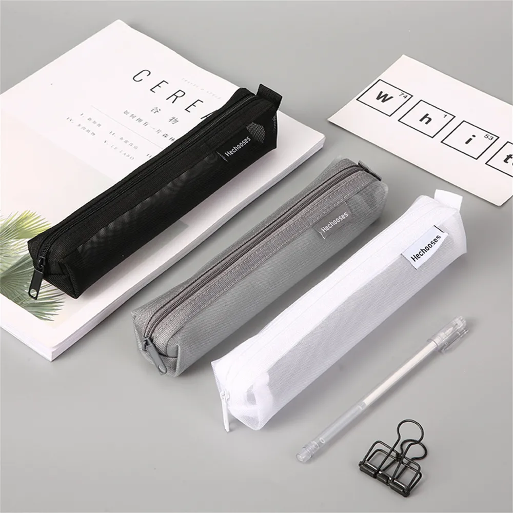 Sacchetto trasparente con cerniera in rete per cosmetici, trucco, articoli da toeletta, organizer da viaggio, rossetto, forniture scolastiche_voghion.com