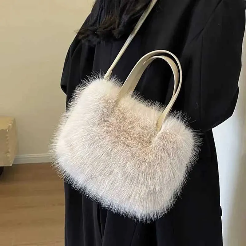 Designer Bag Artificial fur bucket plush design womens handbag soft winter cross body shoulder bag Bolsa Feminina 2025_voghion.com