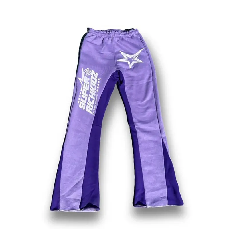 Y2K Trendy Sport Star Letter Print High Street Hip Hop Sport Ocazional pentru bărbați Pantaloni de sport evazați Set două piese_voghion.com