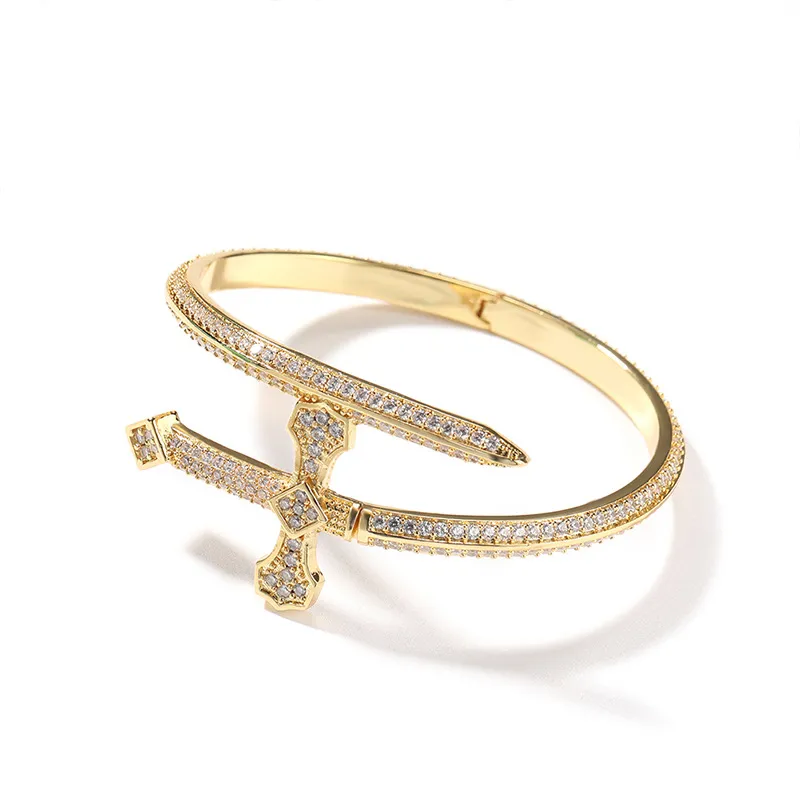 2024 New Sword Justice Gold Sier Color Cubic Zircon Cross Bracelet men Women Men Hip hop Jewelry_voghion.com