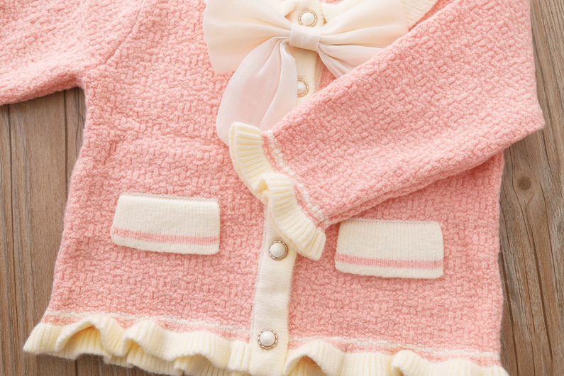 Mother & Kids children's sweater suit spring and autumn new baby girl bow knitted sweater skirt small and medium-sized children's college style_voghion.com