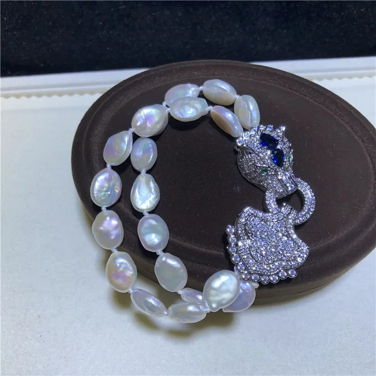 Link Bracciale Leopard Design Chiusura Keshi Bracciale Perle Naturali Acqua Dolce Doppio Filo Gioielli Moda Fidanzata_voghion.com