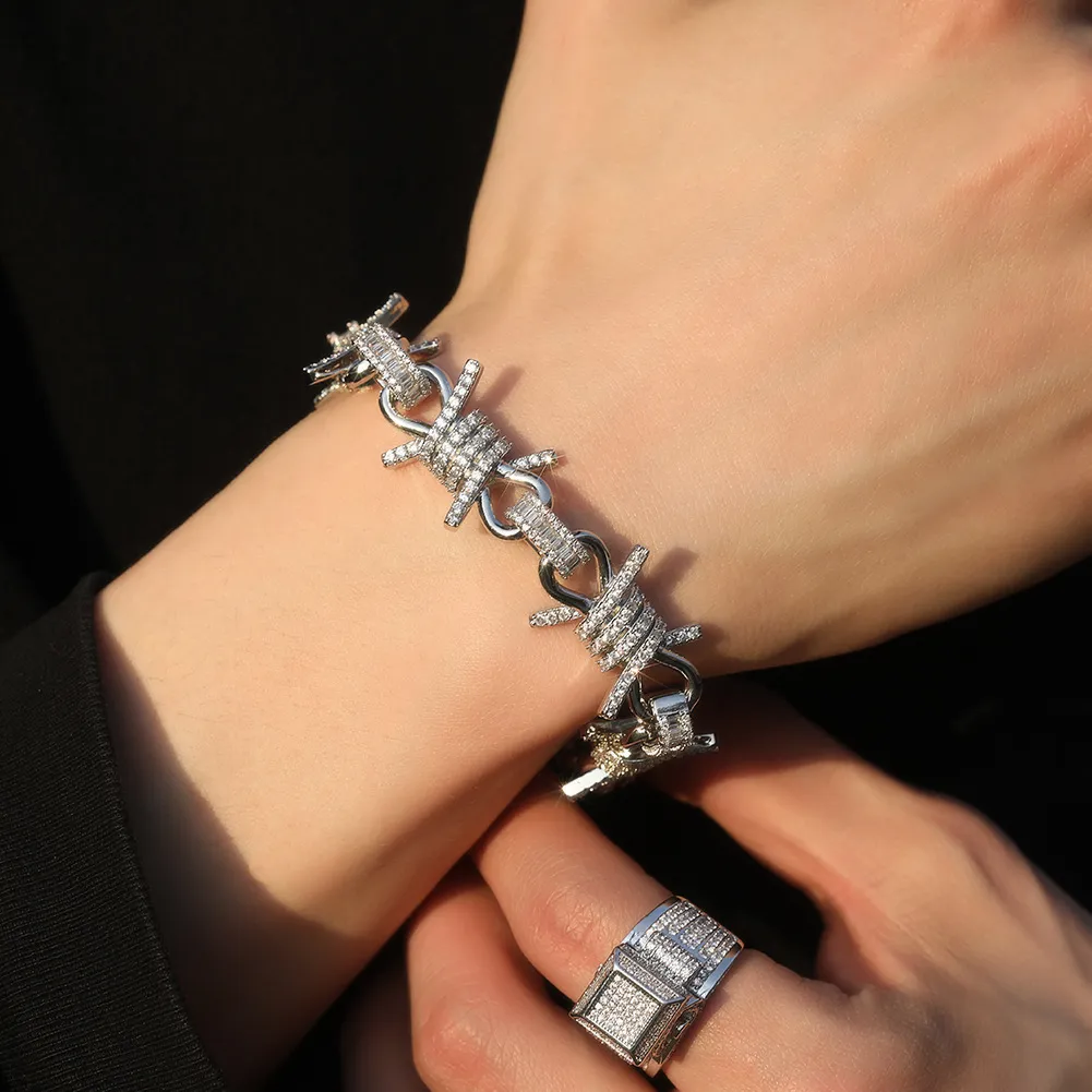 Iced Out Stacheldraht Halskette Herren Moissanit Cluster Kette_voghion.com