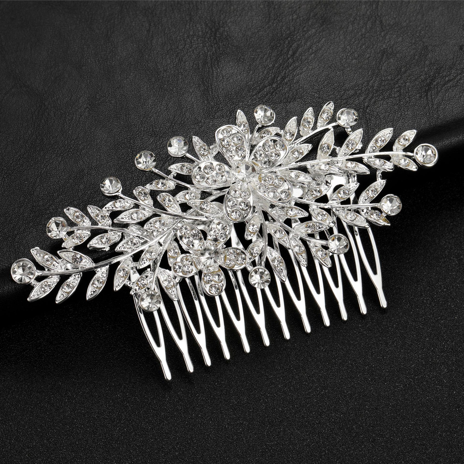 Accessori per capelli da sposa in lega con diamanti, farfalla, foglia, pettine per capelli in vetro, inserto per pettine, pettine laterale, produttore di accessori per capelli all'ingrosso_voghion.com