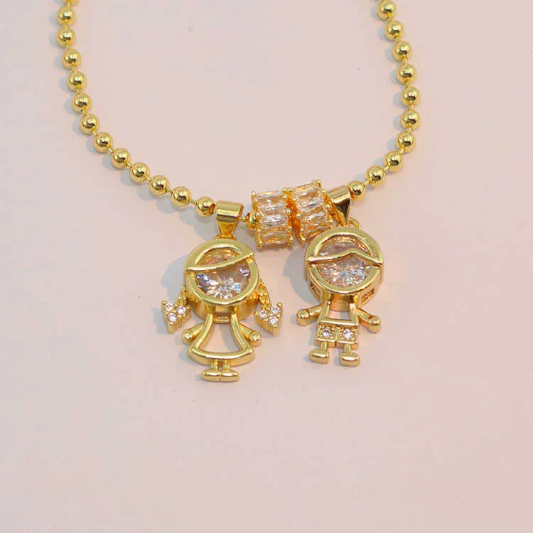 NZ1428 Collier délicat plaqué or avec micro pavé de zircons cubiques pour garçon et fille, pendentif à breloque pour enfants, chaîne à billes_voghion.com