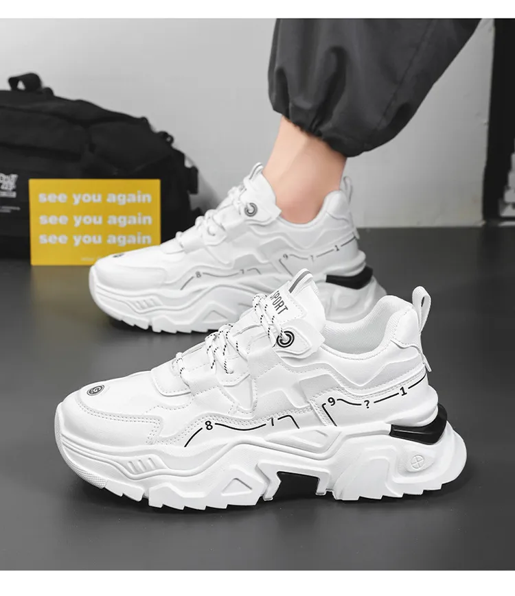 Men New Breathable Korean Version Trendy Versatile Inner Heightened Sneakers Casual Clunky Shoes White Free Shipping_voghion.com