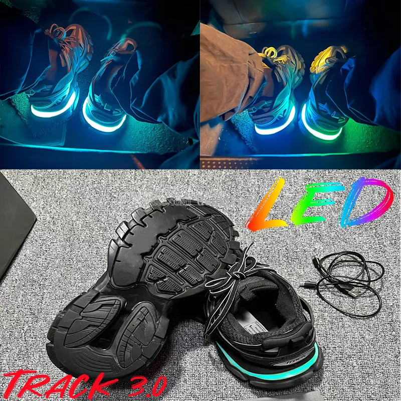 2024 Designer LED Track Sneaker Til Herrer Damesko Track Runner LED-oplyste Gomma Læder Grå Træningssko Nylon Trykt_voghion.com
