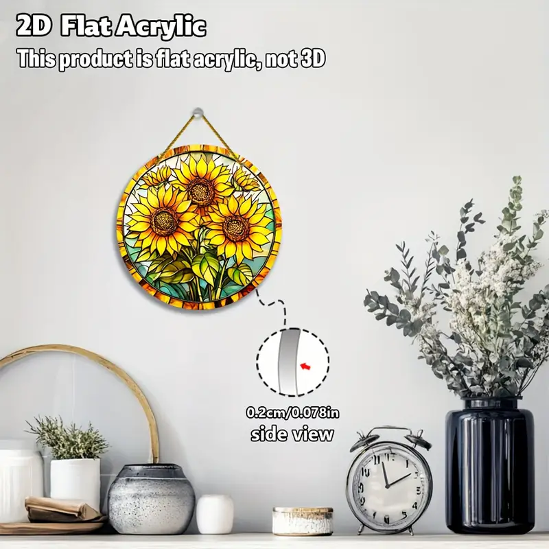 Captor de lumini din floarea-soarelui - Decor acrilic rotund pentru casă/fereastră/grădină. Cadou perfect de sărbători pentru Crăciun/Paște/Ziua Recunoștinței. Utilizare în interior/exterior._voghion.com