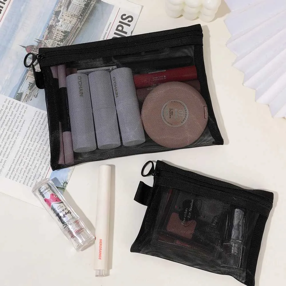 1/3 pezzo nero rete portatile da viaggio organizer per toilette rossetto portaoggetti borsa trasparente per il trucco S/M/L_voghion.com