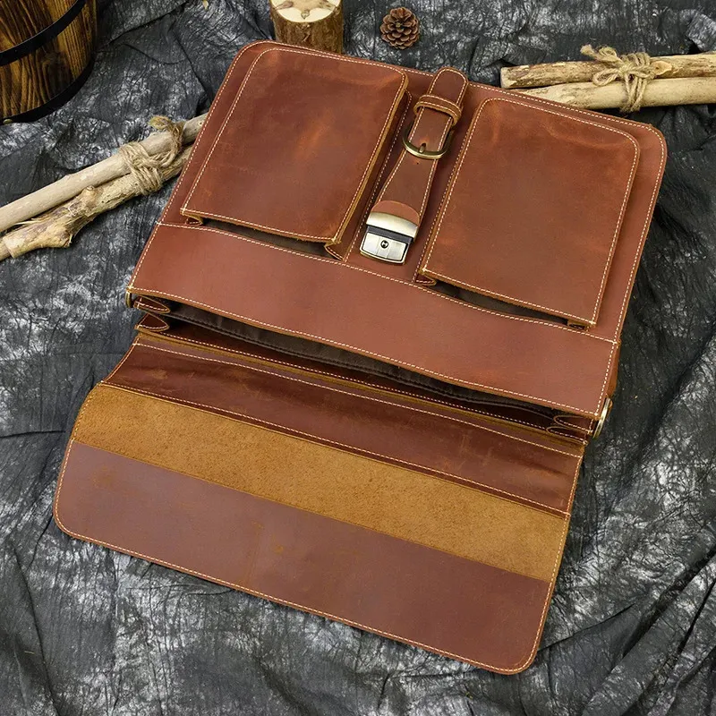 Moda 100% genuino uomo cartella in pelle di mucca laptop vintage spalla vera pelle di mucca borsa per computer 15.6 240815_voghion.com