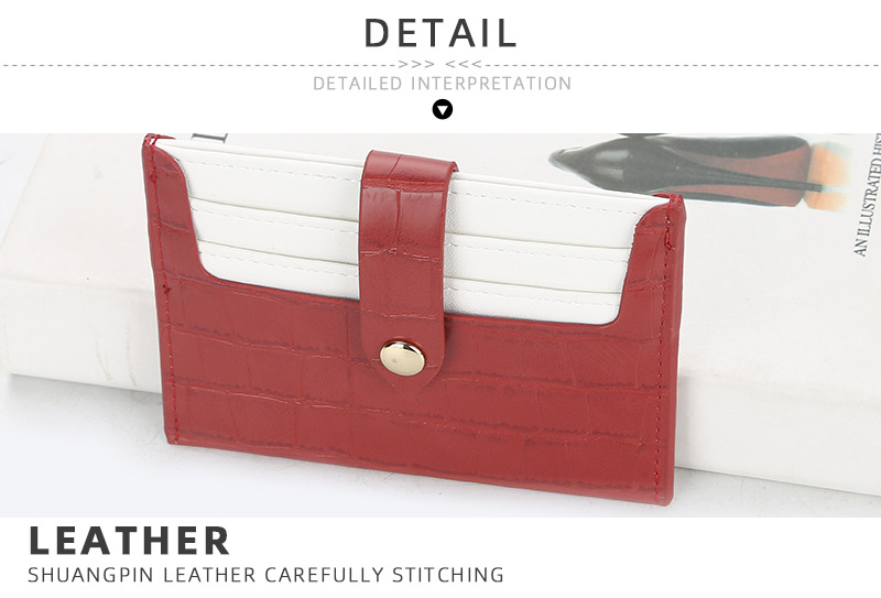 Baellerry Card Holder Women's New Crocodile Pattern Multi Card Slot Thin Buckle Card Holder Color Matching Mini Credit Card Holder_voghion.com