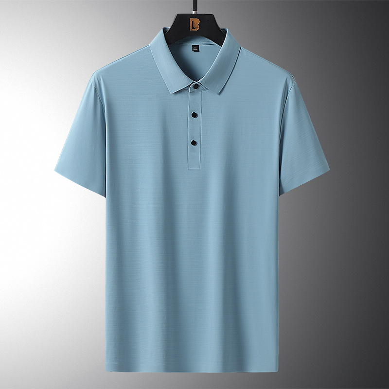 Polo da uomo in seta ghiacciata, sottile, a maniche corte, con risvolto, ad asciugatura rapida_voghion.com