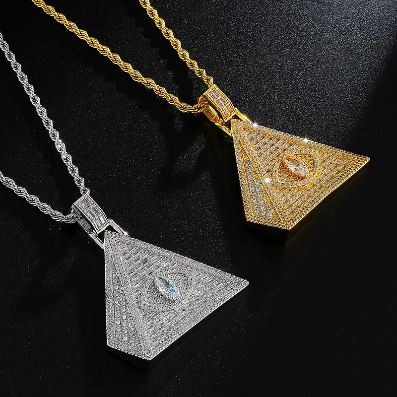 Collier pendentif œil de pyramide en moissanite plaqué or_voghion.com