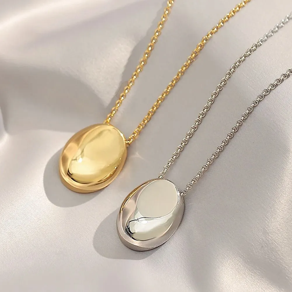 Ovaler Anhänger Mit Gebürsteter Metallkette Für Damen_voghion.com