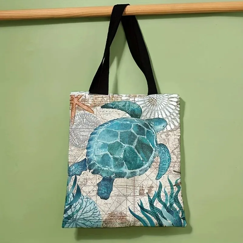Turtle Print Shoulder Lightweight All-Match Storage Versatile Shopper Eco-Friendly Large Capacity Cloth Bag_voghion.com