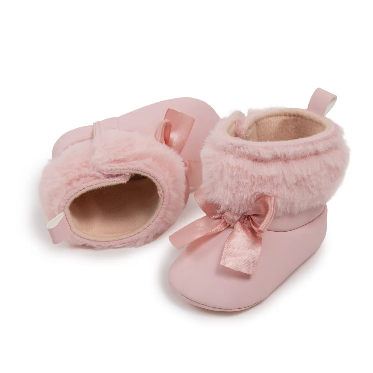Cizme de zăpadă roz pentru copii mici cu fundă Veet pufoase toamna și iarna pentru bebeluși, pantofi calde pentru copii și fete, Kidsnest, pentru primii pași, 0-18 luni_voghion.com