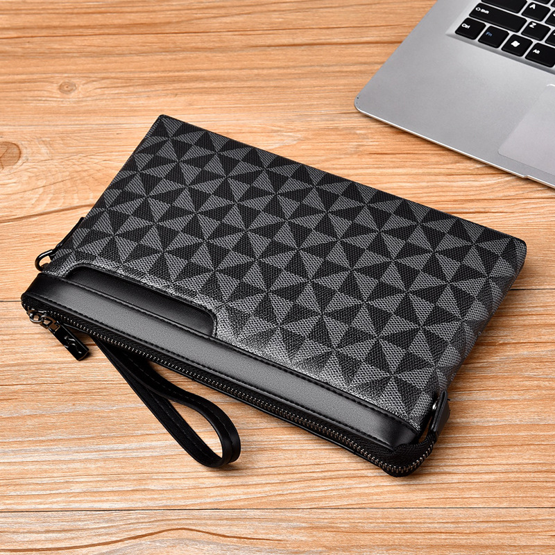Fashion Business Men’s Clutch Bag With Printed Zipper, Large Capacity, Multifunctional Envelope Bag With Geometric Pattern Design