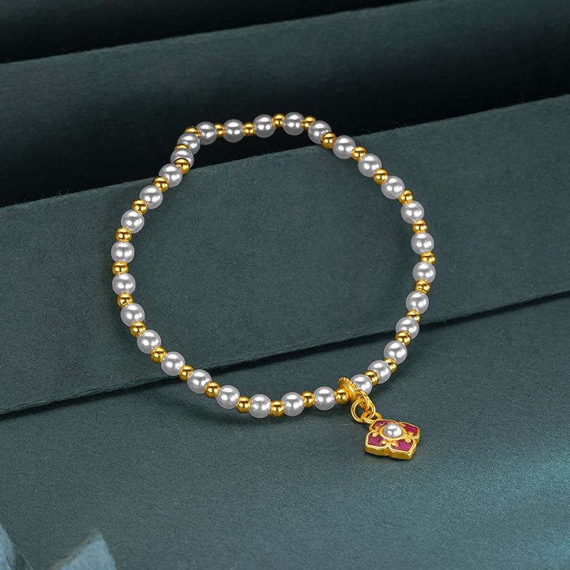 Braccialetto smaltato tutto-fiammifero fresco e dolce alla moda, colore oro, anno vecchio, felice, miele, perla, cinque wer_voghion.com