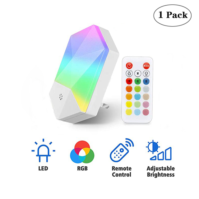 Νυχτερινό φως RGB 16 χρωμάτων LED με τηλεχειριστήριο, ρυθμιζόμενα φώτα νύχτας, βύσμα EU/US/UK, για βρεφικό δωμάτιο, παιδικό δωμάτιο, υπνοδωμάτιο, επιτοίχιο φωτιστικό_voghion.com