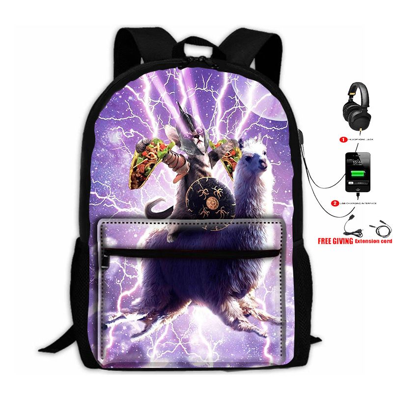 Bedruckter Einhorn-Rucksack für Kinder, 3-teiliges Set: Tasche USB + Beutel_voghion.com