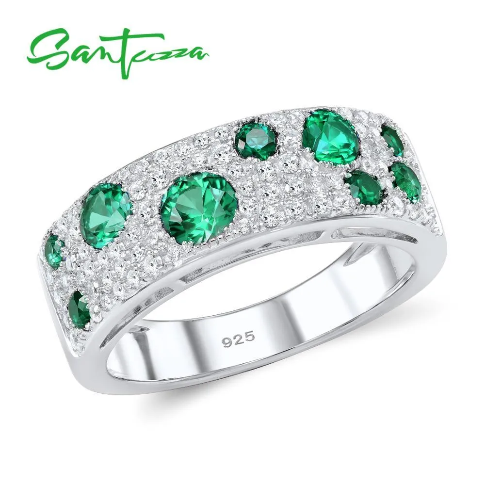 Santuzza für Frauen authentische 100% Sterling Silber schimmernde grüne CZ Ohrringe Ring Set Modeschmuck CX200623_voghion.com
