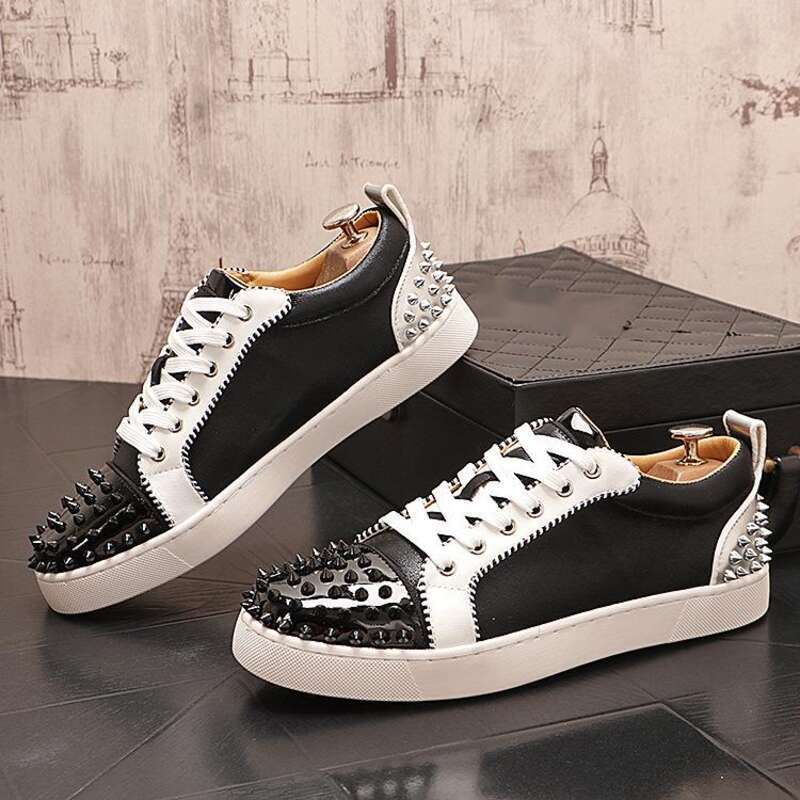 Lässige Herren-Boardschuhe mit roter Sohle und Nieten im heißgepressten Diamant-Design, Herrenstile_voghion.com