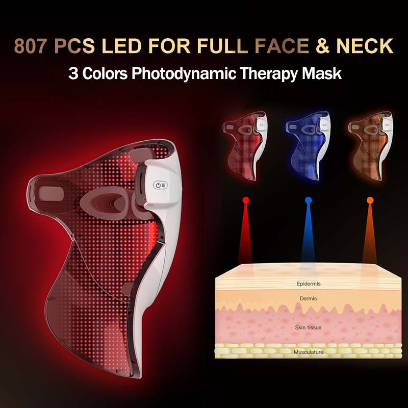 New 807Pcs LEDS Face Beauty Mask 3 Colors Light Nano Photodynamic Therapy Visiale Beauty Mask Skin Rejuvenation Anti Acne Mask_voghion.com