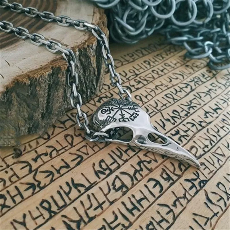 Hanger kettingen Piraten Rune Raaf ketting Kwaliteit zinklegering Schedel Amulet Heren Motorfiets Sieraden_voghion.com