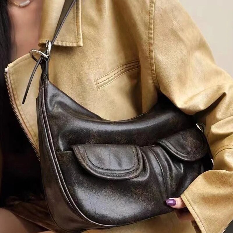 Ladies Solid Color Shoulder All-match Simple Multifunction Handbags Large Capacity Underarm Bags for Women Hobo Purse_voghion.com