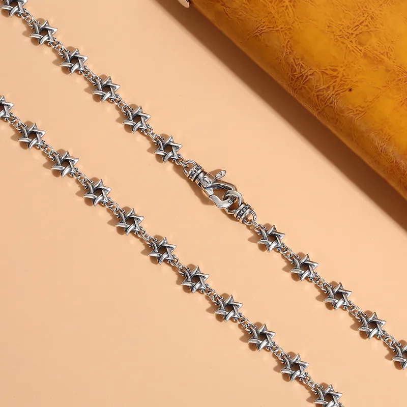 Catene S Sterling Sier Collana Personalizzata Versione Coreana Catena Collare Stella a Sei Punte Moda Uomo Fatto Vecchio_voghion.com