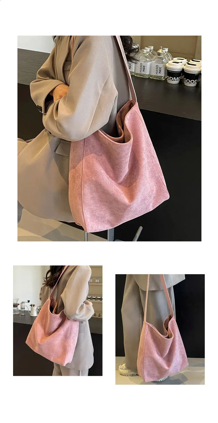 Suede Shoulder Tote Bag Large Capacity Soft Leather Hobo Style_voghion.com