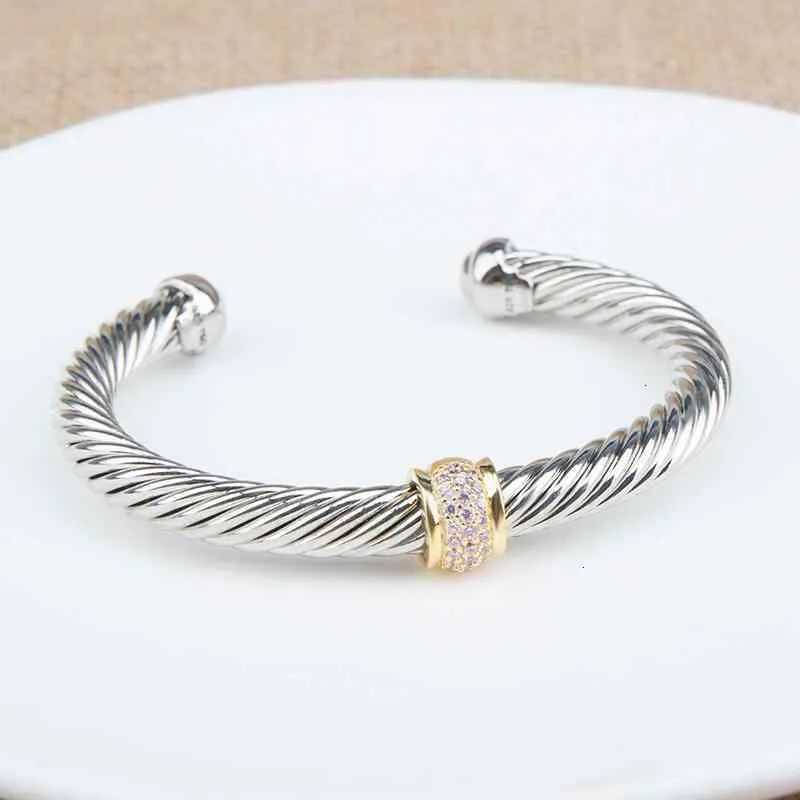 Cable Bangle Bracelet With Zircon For Women Silver Classics_voghion.com