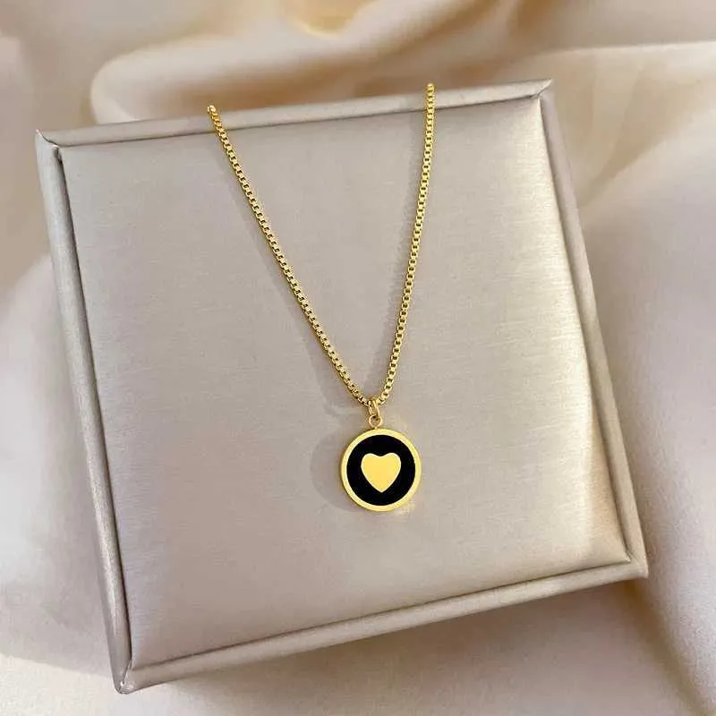Kolyeler Kadınlar İçin Basit Kalp Kolye Paslanmaz Çelik Yuvarlak Madeni Para Disk Emaye Charm Choker Unisex Pop Takı_voghion.com