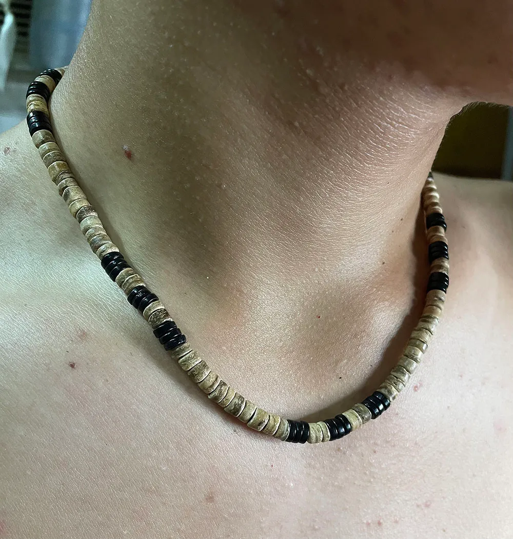 Beaded Necklace For Men Coconut Shell Turquoise Tribal Design_voghion.com