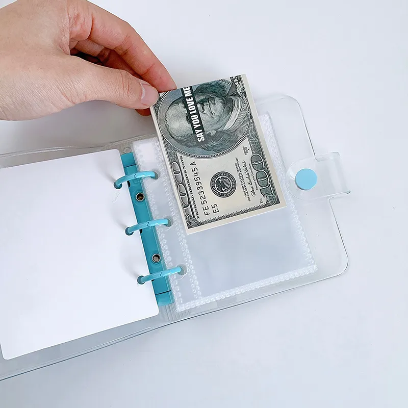 Mini fichário de PVC com fecho de botão para desafio de dinheiro de US$ 1.000, envelope com desafios de economia, livro durável e portátil_voghion.com