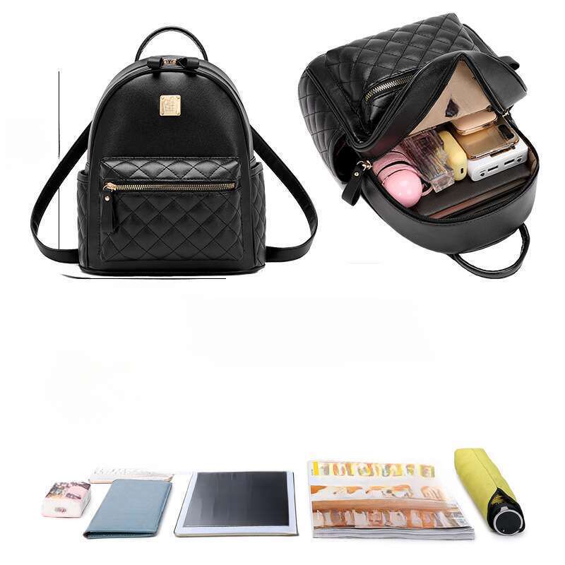 Women's Anti-theft New PU Soft Leather Fashion Embroidery Rhombus Small Backpack_voghion.com