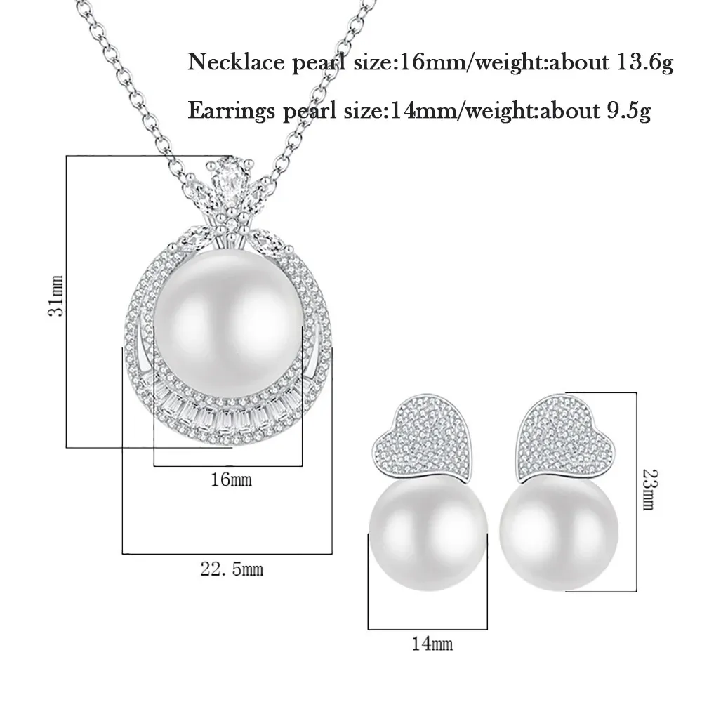 Breloques 100% argent sterling 14 mm pendentif perle collier boucles d'oreilles pendantes laboratoire diamant fête de mariage ensembles de bijoux fins pour_voghion.com