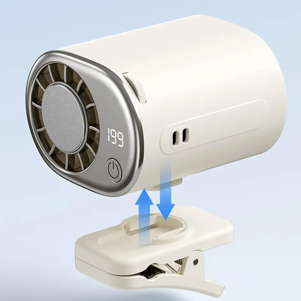 Portable Clip On Fan With Led Display And Usb Rechargeable Battery_voghion.com