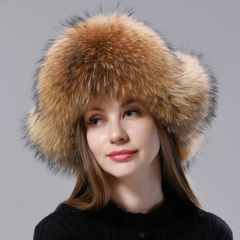 Gorro de aviación ruso de piel natural con orejas Ushanka para mujer, cálido, esponjoso y elegante, gorro de cola para mujer, gorros auténticos de moda para invierno._voghion.com